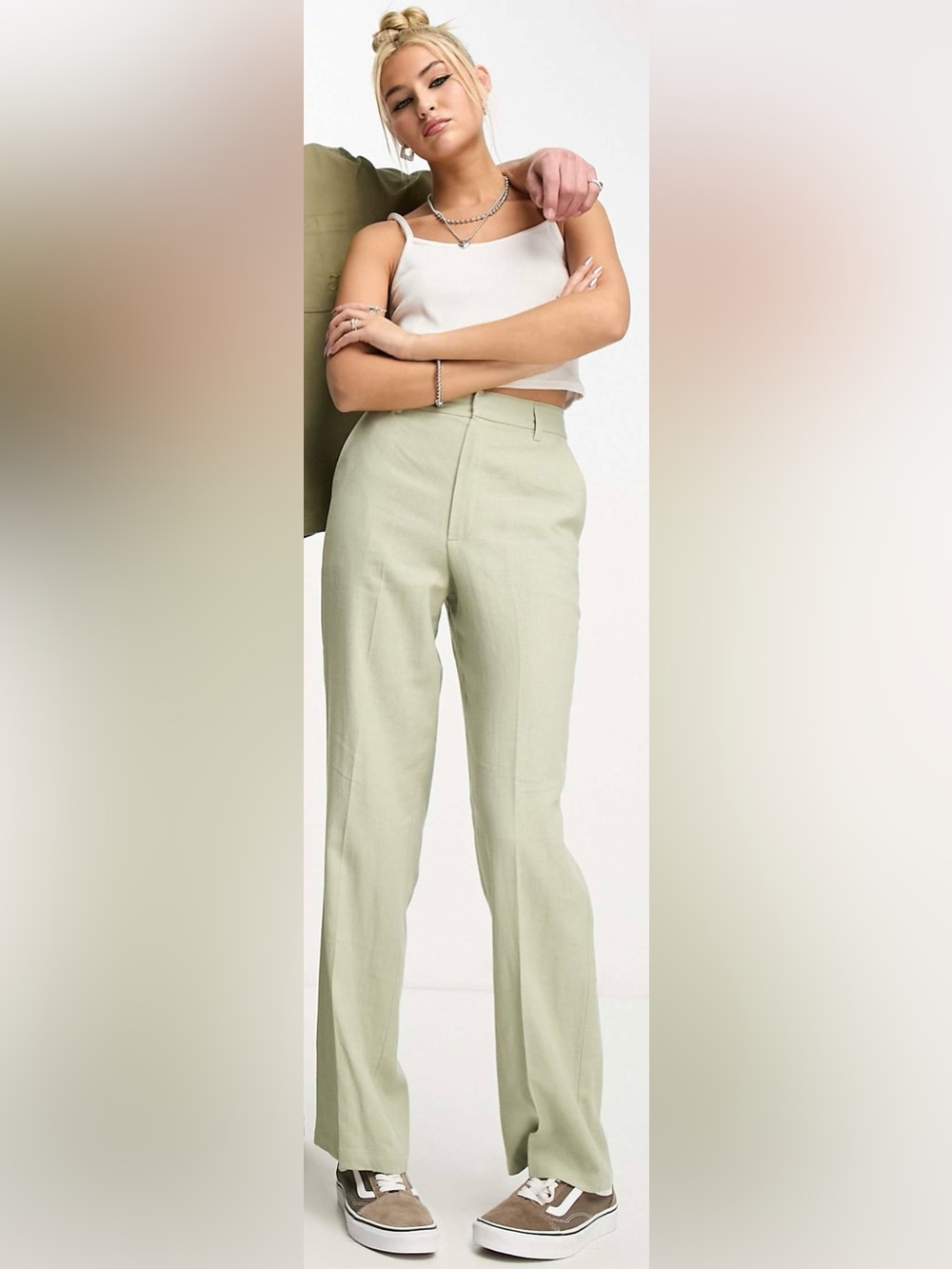 Sage Green HR Wide Leg Collusion Trousers Pants 8 S